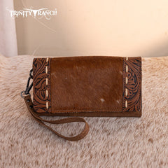 Trinity Ranch Genuine Hair-On Cowhide Tooled Concealed Carry Tote Bag