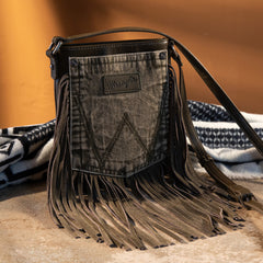 Wrangler Leather Fringe Jean Denim Pocket Crossbody - Cowgirl Wear