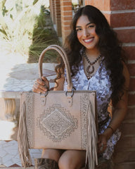 Montana West Fringe Tooled Carry Tote Set