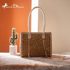 Montana West Floral Tooled Tote Bag