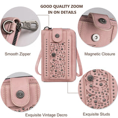 PHD-2108  American Bling Pink Cut-Out Studs Phone Wallet/Crossbody