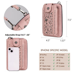 PHD-2108  American Bling Pink Cut-Out Studs Phone Wallet/Crossbody