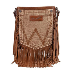 Wrangler Leather Fringe Jean Denim Pocket Crossbody - Cowgirl Wear