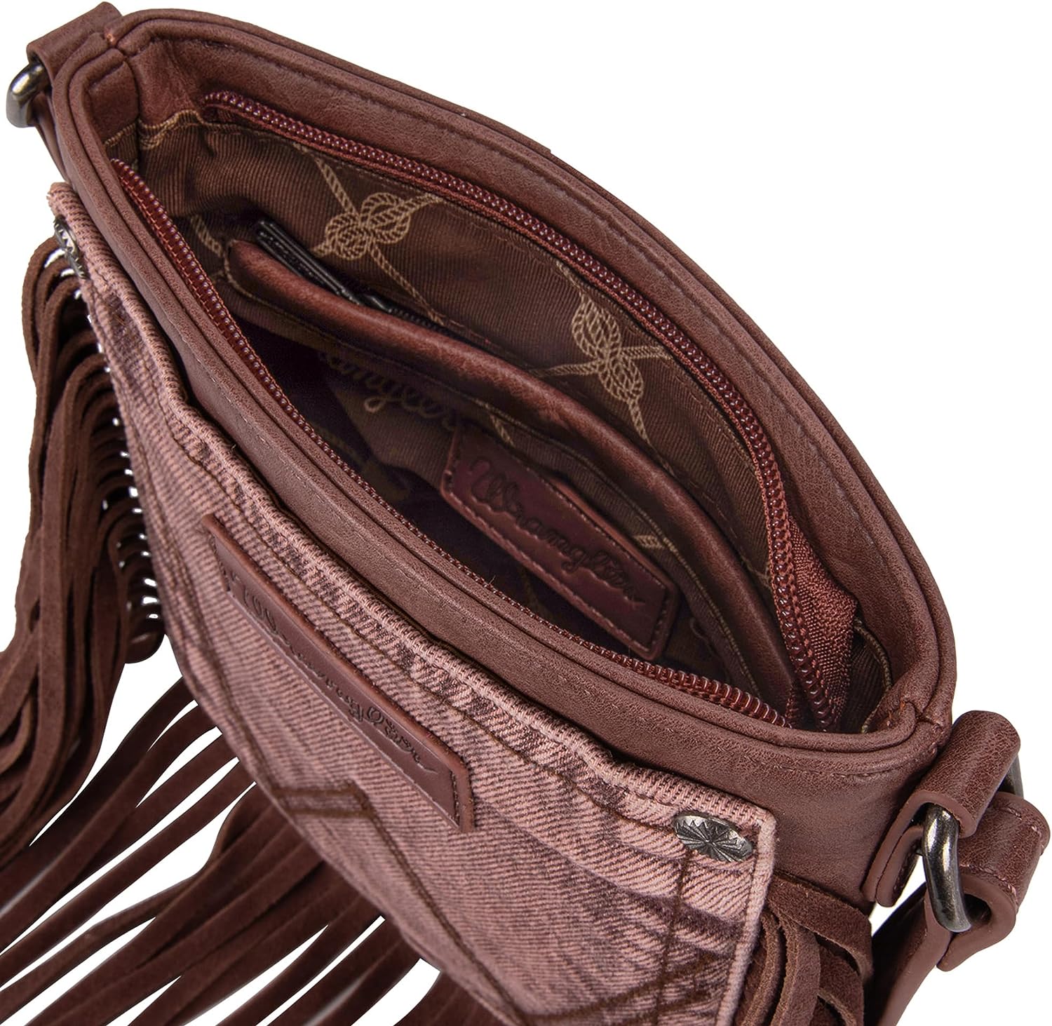 Wrangler Leather Fringe Jean Denim Pocket Crossbody - Cowgirl Wear