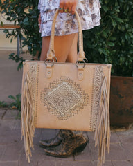 Montana West Fringe Tooled Carry Tote Set