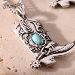 Wrangler Silver Boots Pendant Necklace Earrings Set