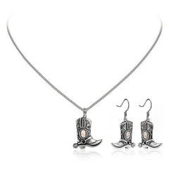 Wrangler Silver Boots Pendant Necklace Earrings Set
