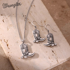Wrangler Silver Boots Pendant Necklace Earrings Set