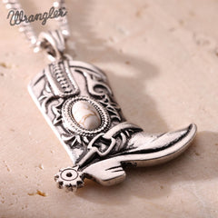 Wrangler Silver Boots Pendant Necklace Earrings Set