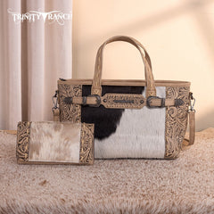 Trinity Ranch Genuine Hair-On Cowhide Tooled Tote Bag