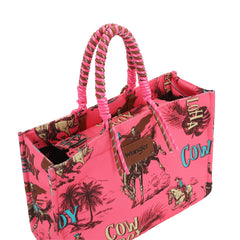 WG284-8119D  Wrangler COWBOY  Dual Sided Print Canvas Wide Tote - Hot Pink