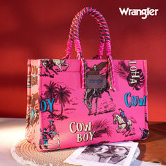 WG284-8119D  Wrangler COWBOY  Dual Sided Print Canvas Wide Tote - Hot Pink