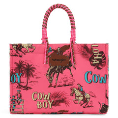 WG284-8119D  Wrangler COWBOY  Dual Sided Print Canvas Wide Tote - Hot Pink