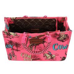 WG284-8119D  Wrangler COWBOY  Dual Sided Print Canvas Wide Tote - Hot Pink