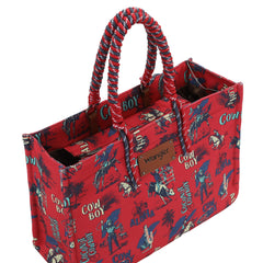 WG284-8119D  Wrangler COWBOY  Dual Sided Print Canvas Wide Tote - Red