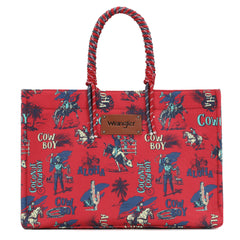 WG284-8119D  Wrangler COWBOY  Dual Sided Print Canvas Wide Tote - Red