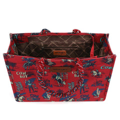 WG284-8119D  Wrangler COWBOY  Dual Sided Print Canvas Wide Tote - Red