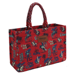 WG284-8119D  Wrangler COWBOY  Dual Sided Print Canvas Wide Tote - Red