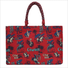 WG284-8119D  Wrangler COWBOY  Dual Sided Print Canvas Wide Tote - Red