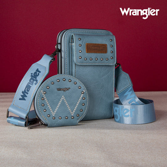 WG48S-270 Wrangler Crossbody Cell Phone Purse 2 Zippered Compartment with Coin Pouch -Jean