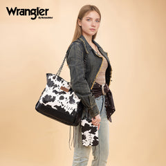 Wrangler Cow Print Chain Tote With Wallet Set