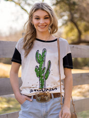 Women's Mineral Wash “Saguaro” Graphic Print Short Sleeve Tee - Cowgirl Wear