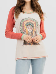 Women's Tribal Queen Studded Graphic Long Sleeve Tee - Cowgirl Wear