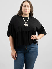 Plus Size Women Jersey Contrast Crepe Viscose Top - Cowgirl Wear