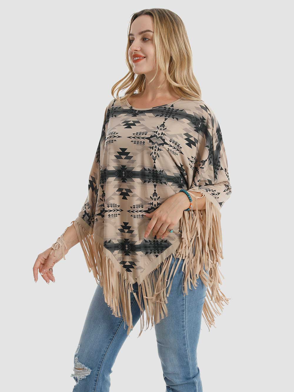 Montana West Aztec Fringe Poncho - Cowgirl Wear