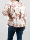 Plus Size Women Floral Print Ruffle 3/4 Sleeve Wrap Blouse - Cowgirl Wear