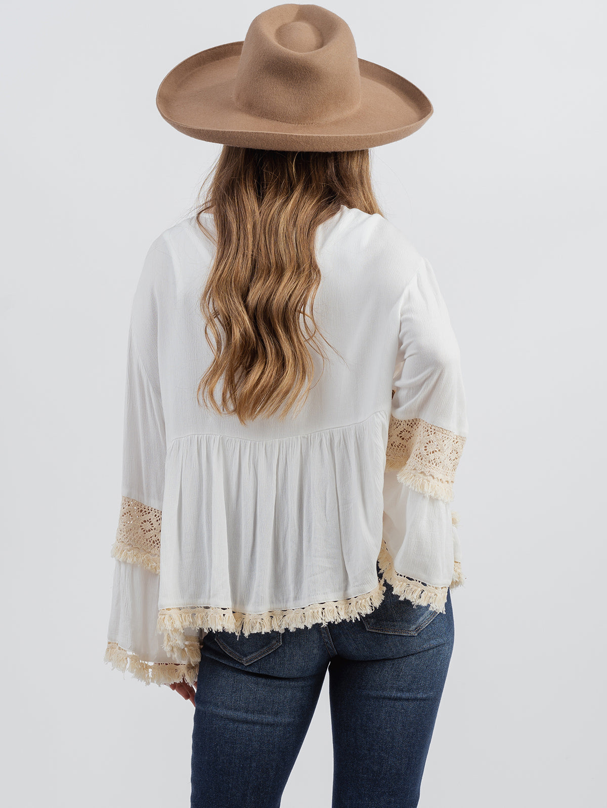 American Bling Women's Lace With Fringe Tie Neck Top - Cowgirl Wear