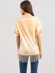Women's Mineral Wash Spray Color Fringe Shirt - Cowgirl Wear