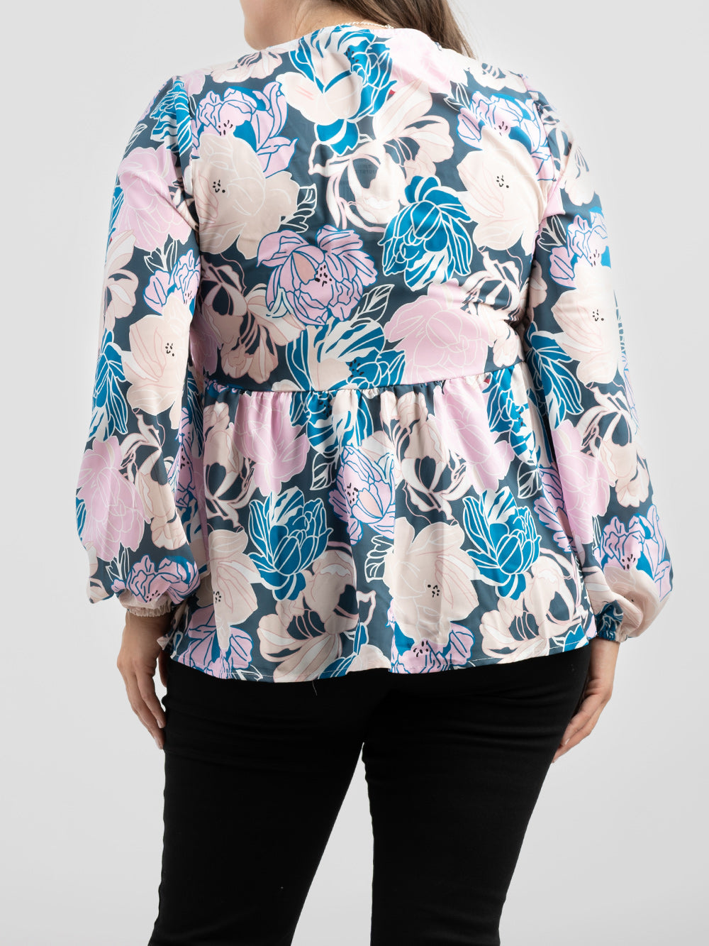 Plus Size Women Floral Print Puff Sleeves High Waist Blouse - Cowgirl Wear
