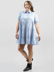 Women Poplin Short Sleeve Layered Shirt Dress - Cowgirl Wear