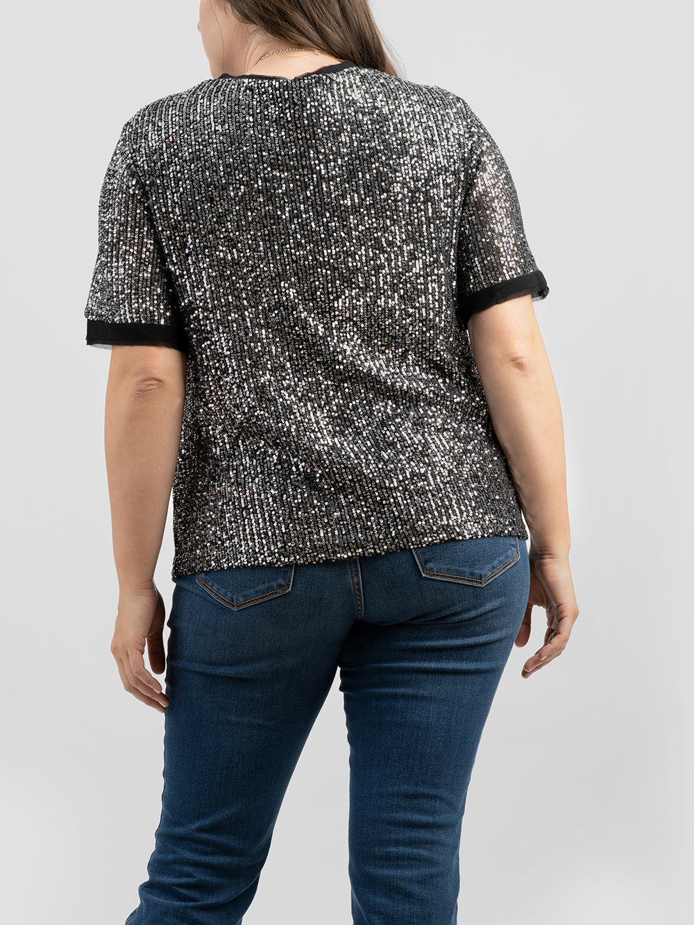Plus Size Women Sequin Layer Decoration Short Sleeve Top - Cowgirl Wear