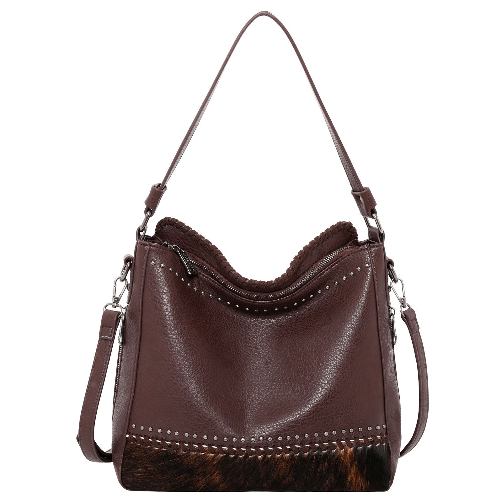 Trinity Ranch Purse Hair-On Leather Collection Dual Sided Concealed Carry Hobo/Crossbody Bag - Cowgirl Wear