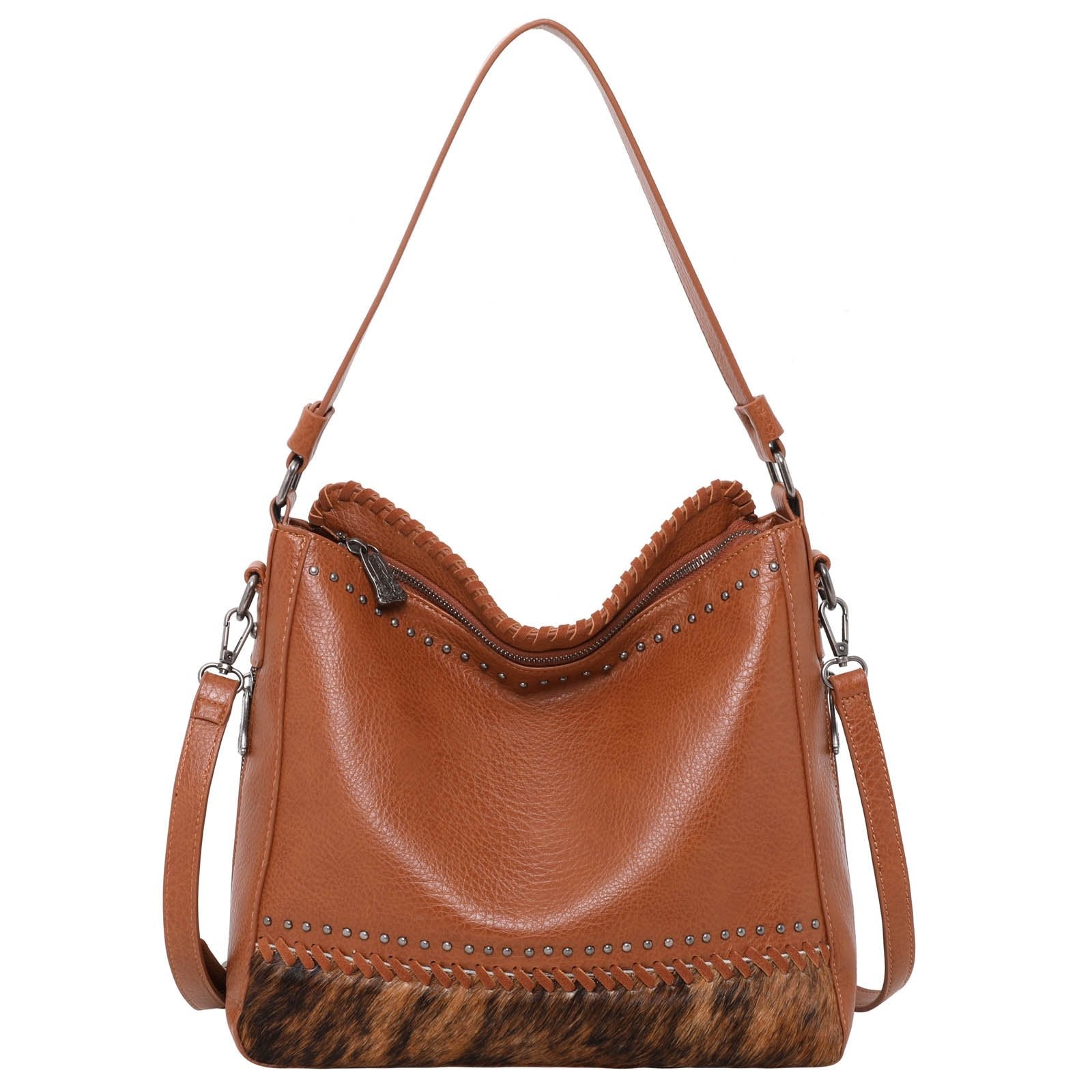 Trinity Ranch Purse Hair-On Leather Collection Dual Sided Concealed Carry Hobo/Crossbody Bag - Cowgirl Wear