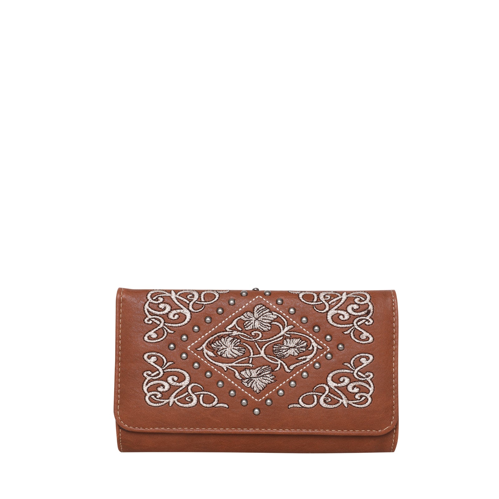 Brownn Studded Embroidery Floral Western Wallet by American Bling - Cowgirl Wear