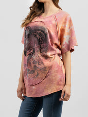 Women's Mineral Wash Horse and Skull Graphic Short Sleeve Tee - Cowgirl Wear