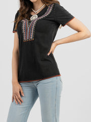 Women's Contrast Stitched Studded Short Sleeve Tee - Cowgirl Wear