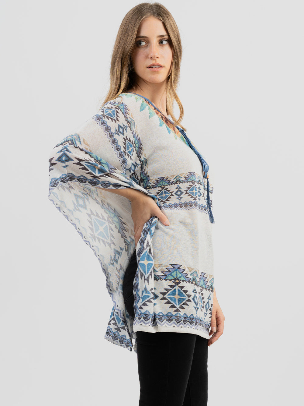 Women's Mineral Wash Aztec Feather Graphic Drop-shoulder Relaxed ¾ Sleeve Tee - Cowgirl Wear