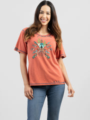 Women's Mineral Wash Retro Graphic Short Sleeve Tee - Cowgirl Wear