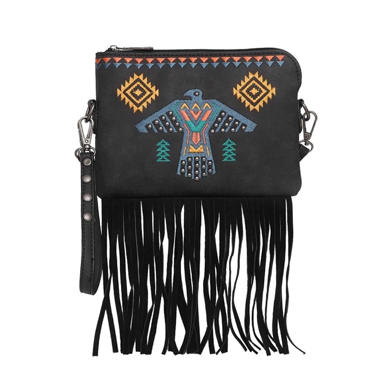 Wrangler Embroidered Fringe Collection Clutch/Wristlet/Crossbody - Cowgirl Wear