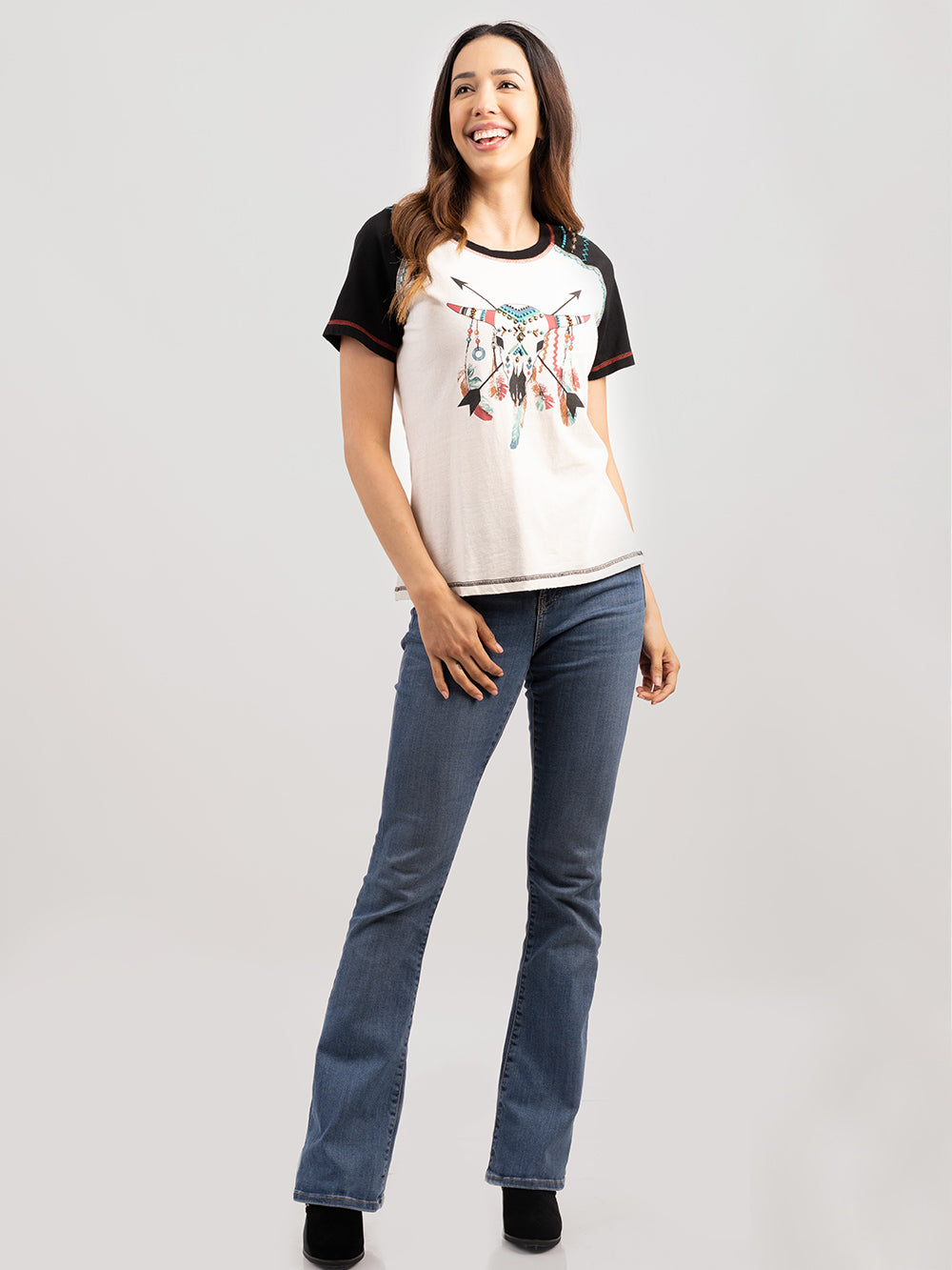 Women's Mineral Wash Bull Graphic Short Sleeve Tee - Cowgirl Wear