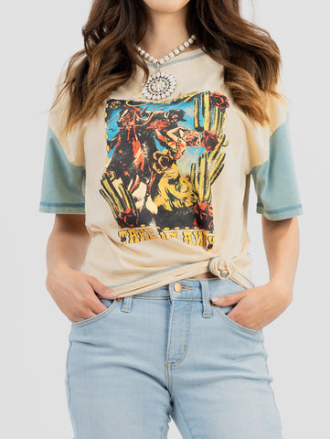 Women's Mineral Wash "Take Me Away" Rodeo Graphic Short Sleeve Relaxed Fit Tee - Cowgirl Wear
