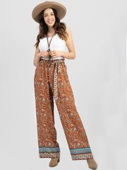 Women Boho Style Ruffle Waist With Belt Trousers - Cowgirl Wear