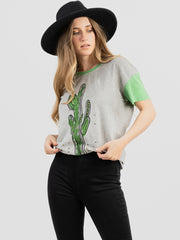 Women's Mineral Wash “Saguaro” Graphic Print Short Sleeve Tee - Cowgirl Wear