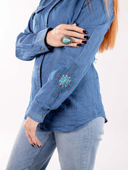 Montana West Embroidered Aztec Long Sleeve Chambray Shirt - Cowgirl Wear