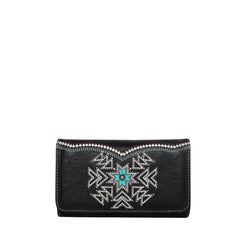 Studded Embroidery Aztec Collection Western Wallet by American Bling - Cowgirl Wear
