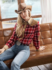 Montana West Red Flannel Plaid Studded Long Sleeve Shirt - Cowgirl Wear